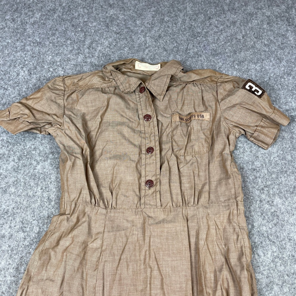 Vintage 50s Official Girl Scouts Uniform Dress USA Intermediate Brown Cotton